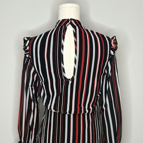 Area Stars Striped Long Sleeve Ruffle Mini Dress XS Black White Red - Picture 10 of 11